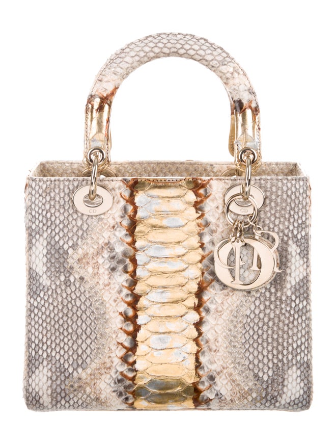 Christian Dior Python Medium Lady Dior Bag - Metallic Handle Bags ...