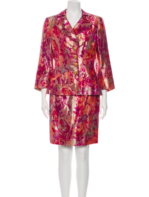 Christian Lacroix Floral Print Skirt Suit Metallic