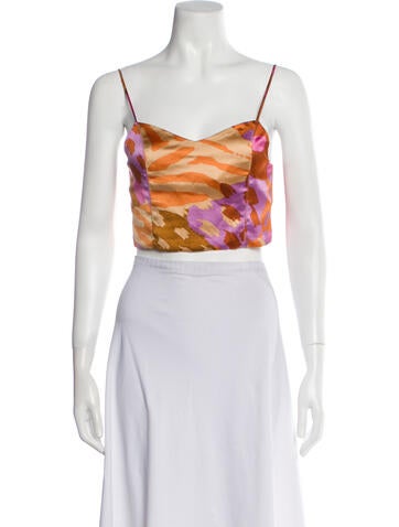 Christian Lacroix Tops Printed Square Neckline Crop Top S