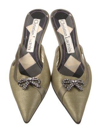 Christian Lacroix Canvas Crystal Embellishments Mules
