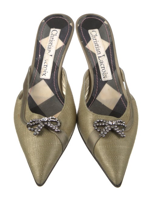 Christian Lacroix Canvas Crystal Embellishments Mules