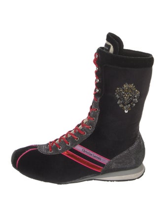 Christian Lacroix Velvet Graphic Print Lace-Up Boots