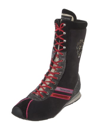 Christian Lacroix Velvet Graphic Print Lace-Up Boots