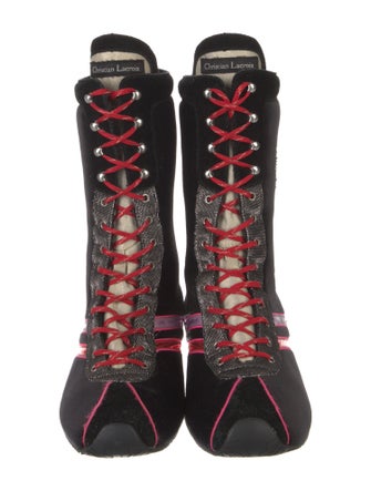 Christian Lacroix Velvet Graphic Print Lace-Up Boots