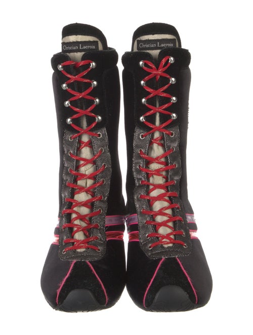 Christian Lacroix Velvet Graphic Print Lace-Up Boots