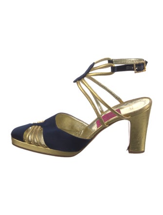 Christian Lacroix Satin Colorblock Pattern Slingback Pumps