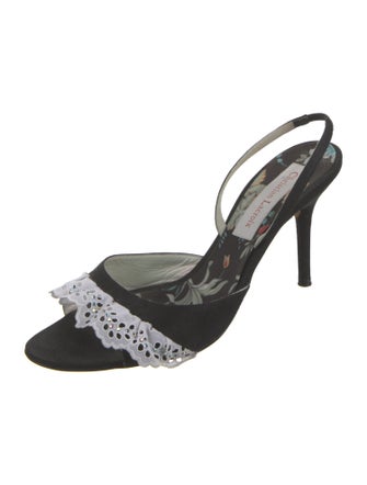 Christian Lacroix Canvas Lace Pattern Slingback Sandals