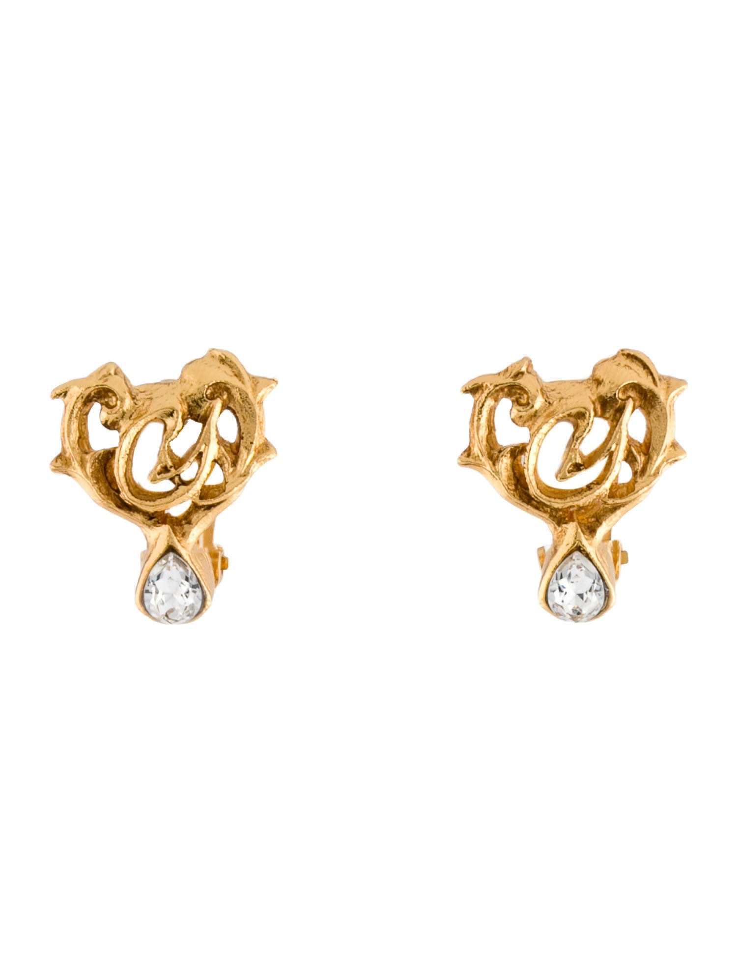 Christian Lacroix Crystal Heart Clip-On Earrings
