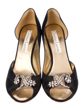 Christian Lacroix Satin Crystal Embellishments D'Orsay Pumps