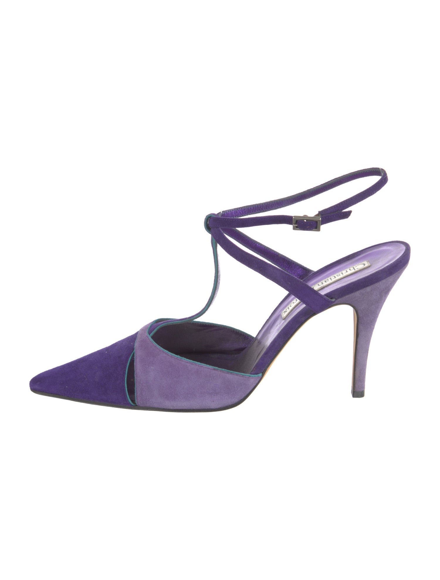 Christian Lacroix Suede Colorblock Pattern T-Strap Pumps