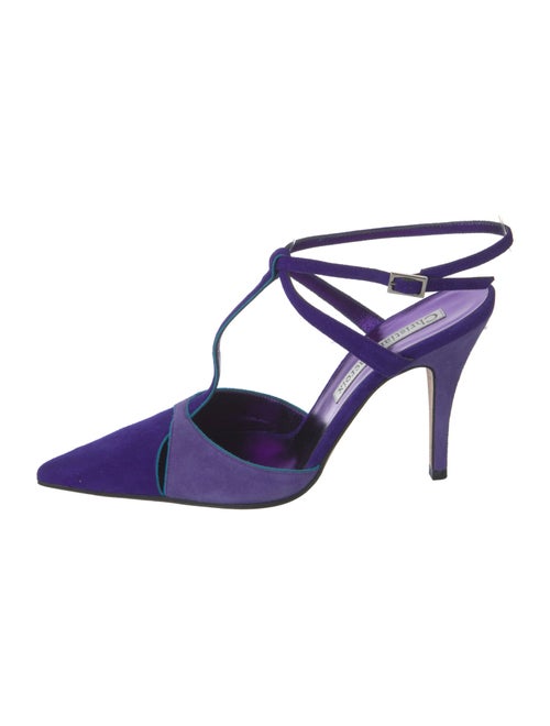 Christian Lacroix Suede Colorblock Pattern T-Strap Pumps