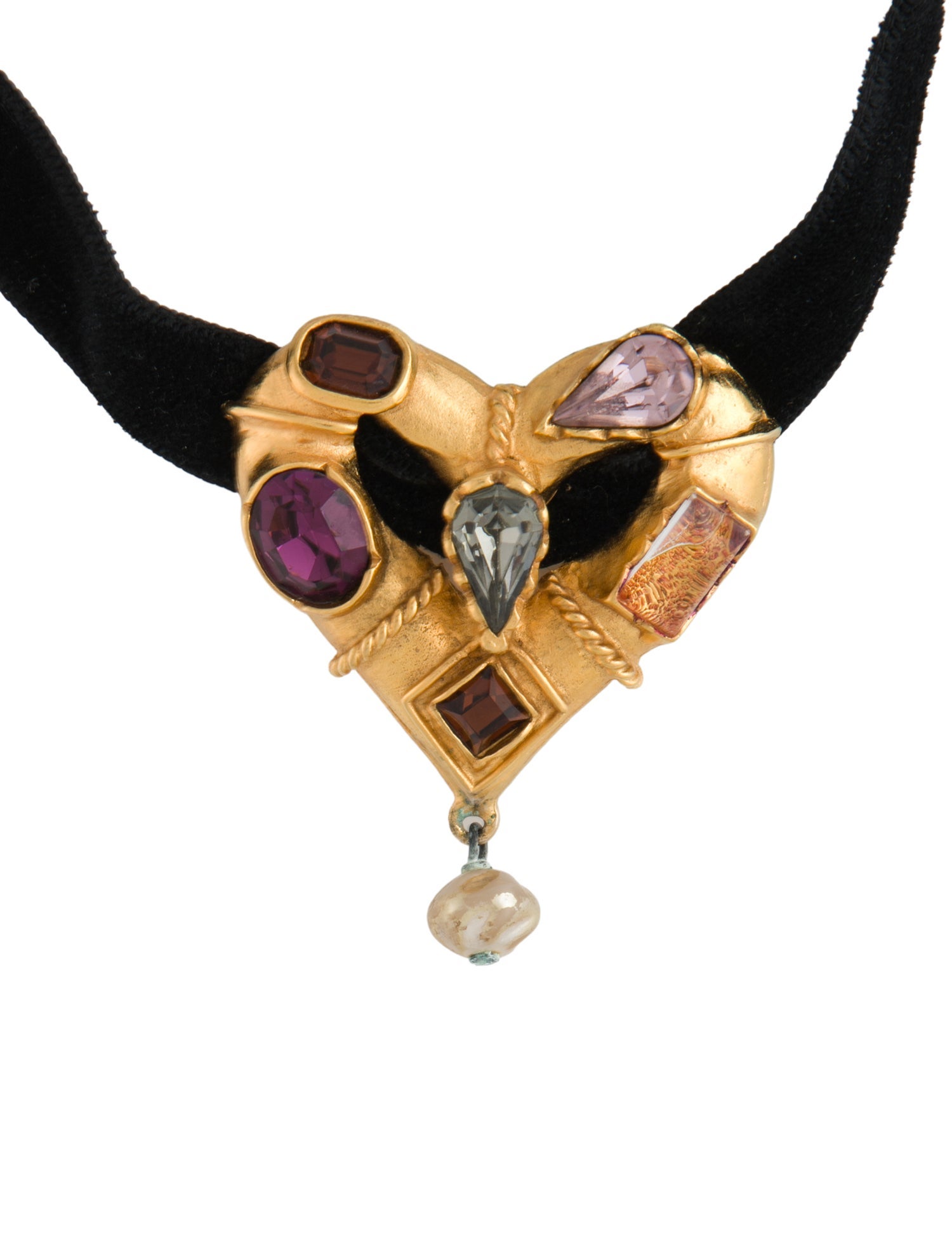 Christian Lacroix Crystal, Faux Pearl & Velvet Choker Necklace