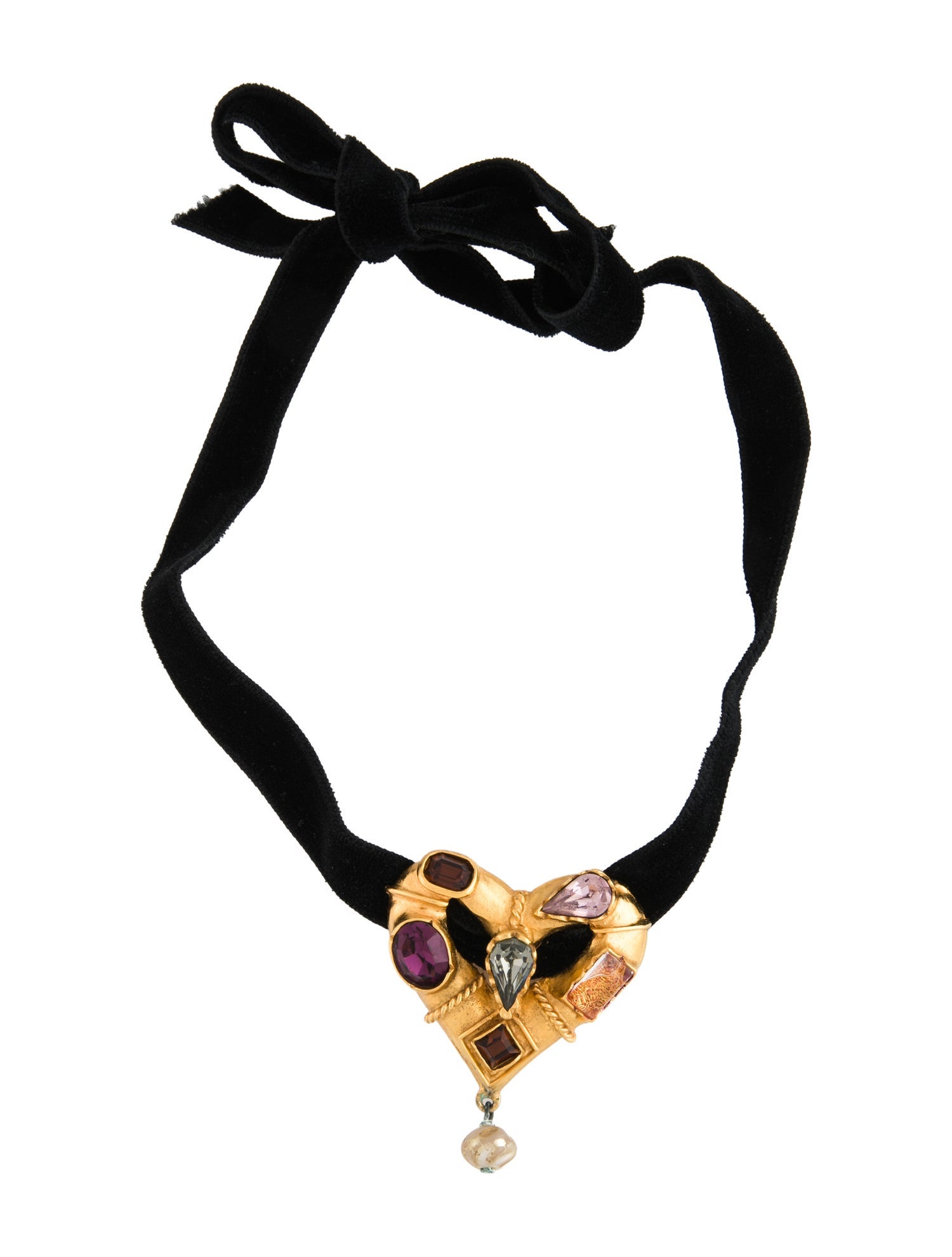 Christian Lacroix Crystal, Faux Pearl & Velvet Choker Necklace