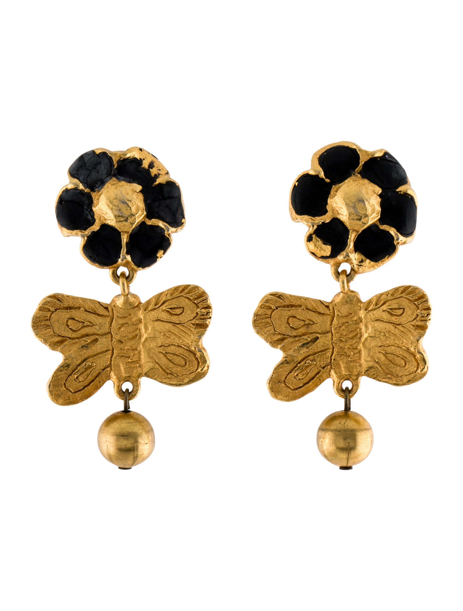 Christian Lacroix Enamel Flower & Butterfly Drop Clip On Earrings