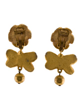 Christian Lacroix Enamel Flower & Butterfly Drop Clip On Earrings