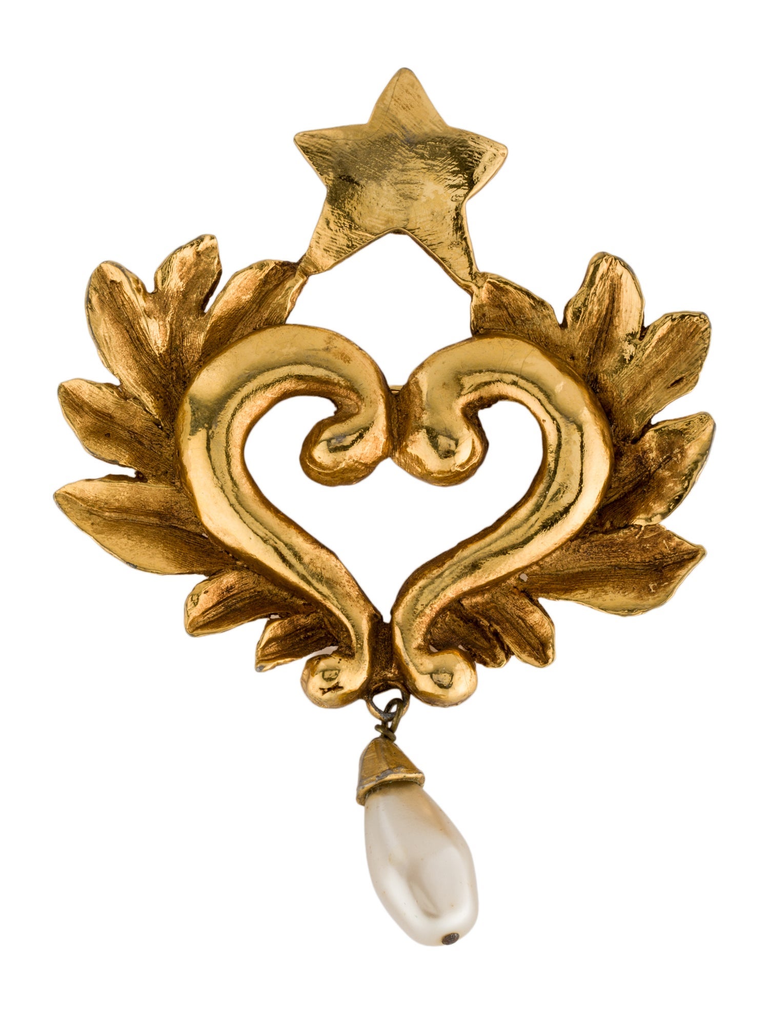 Christian Lacroix Faux Pearl Star Heart Brooch