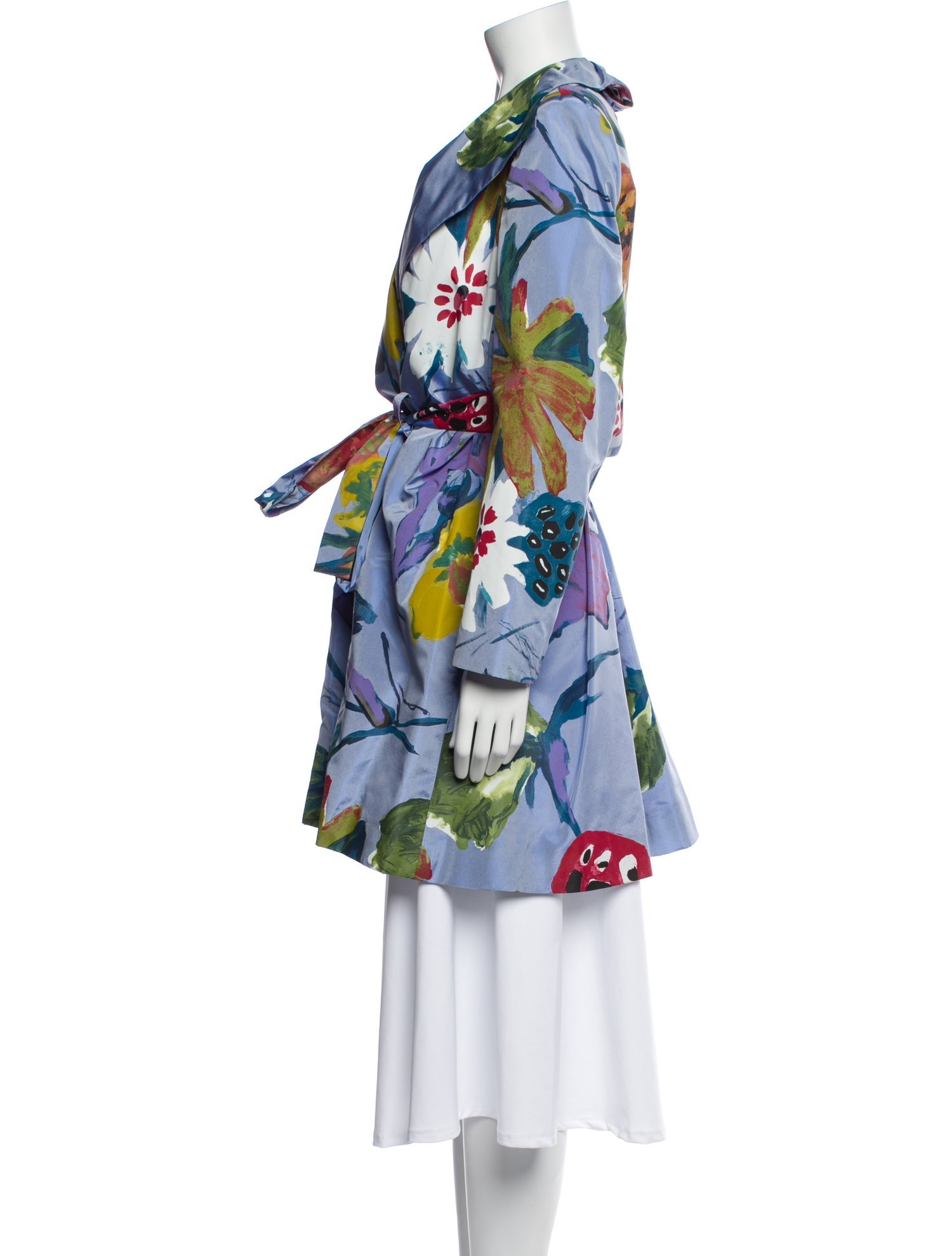 Christian Lacroix Silk Floral Print Trench Coat