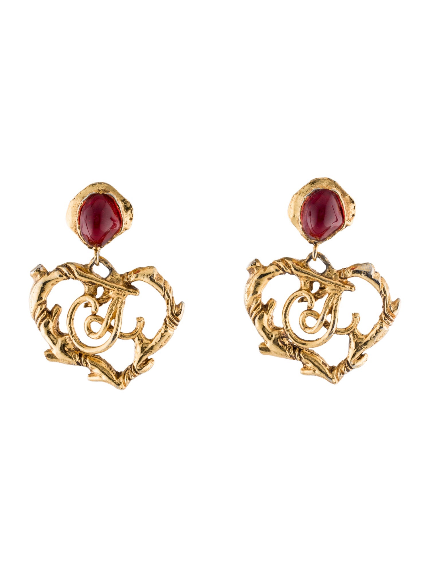 Christian Lacroix Resin Logo Heart Clip-On Earrings