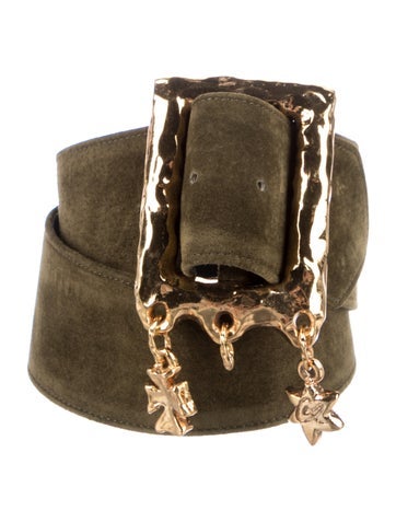 Pre-owned Christian Lacroix Wide Velvet Waist Belt In Green