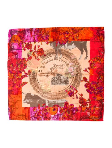 Pre-owned Christian Lacroix Silk Printed Scarf In Orange
