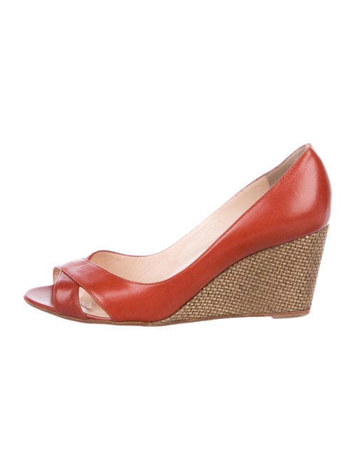 Christian Louboutin Leather Peep-Toe Wedge Pumps T