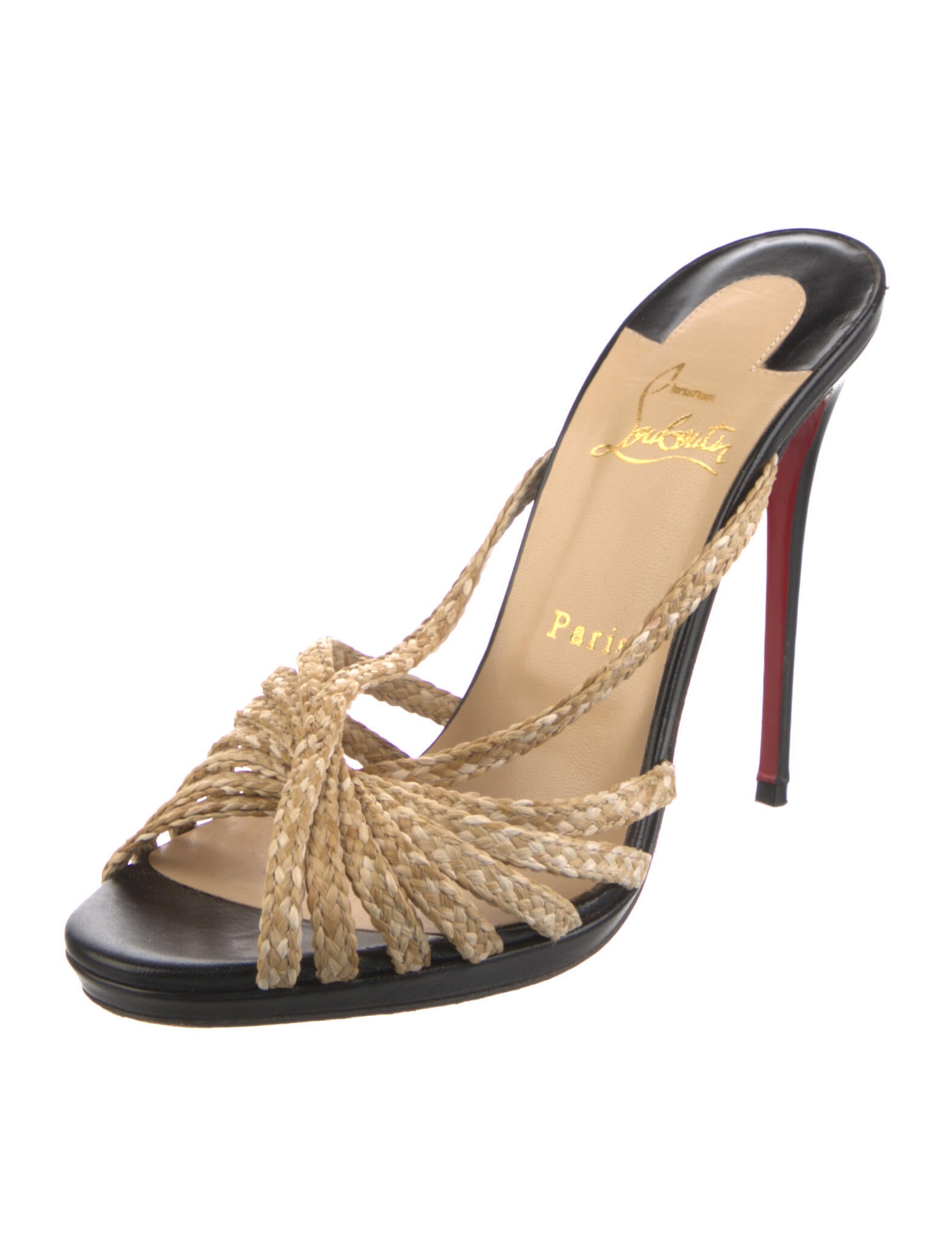 CHRISTIAN LOUBOUTIN Size 9.5 Patrouille Brown Leather Elastic Straps Block Heel Sandals main image 1