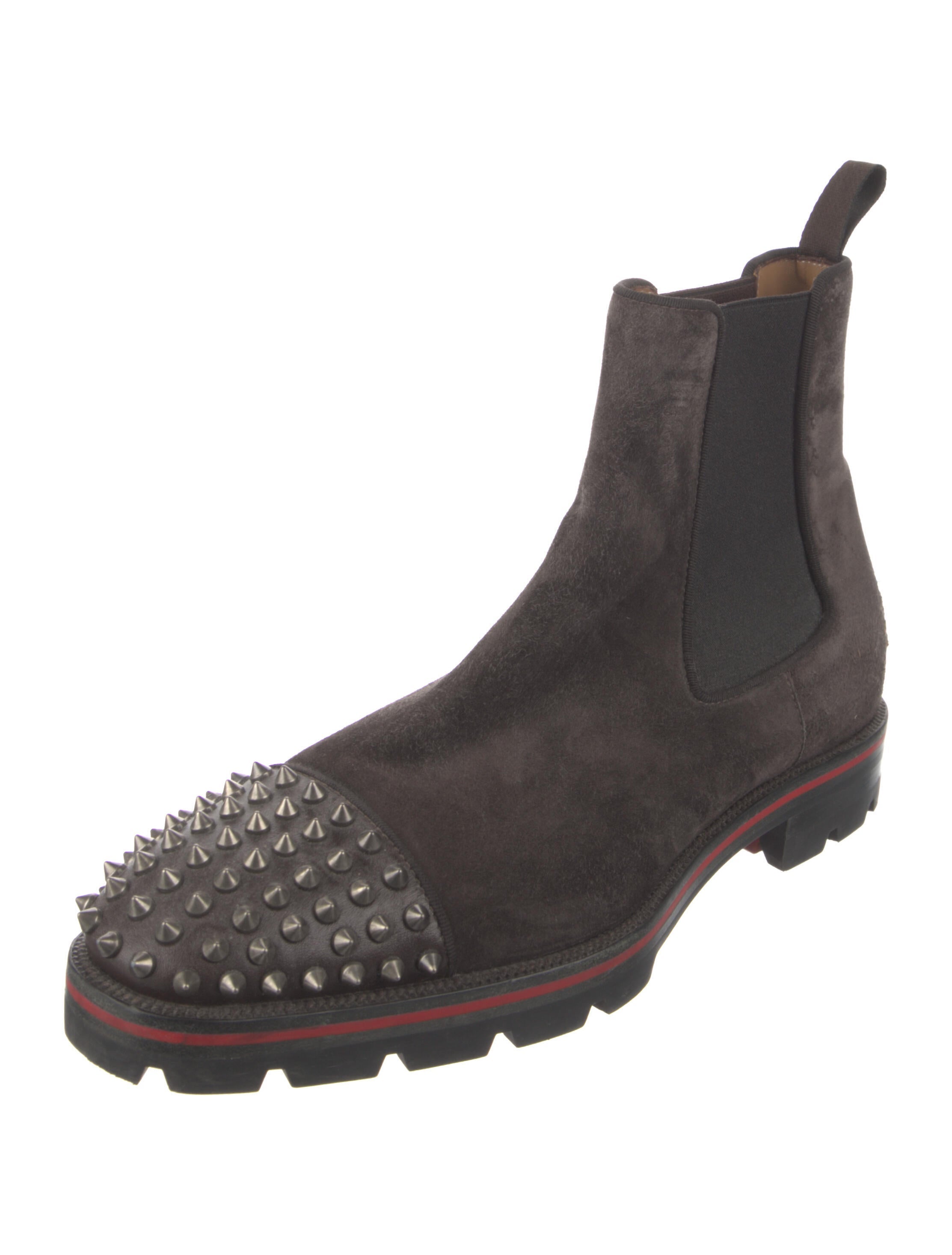 CHRISTIAN LOUBOUTIN Size 6 Black Suede Stripe Boots
