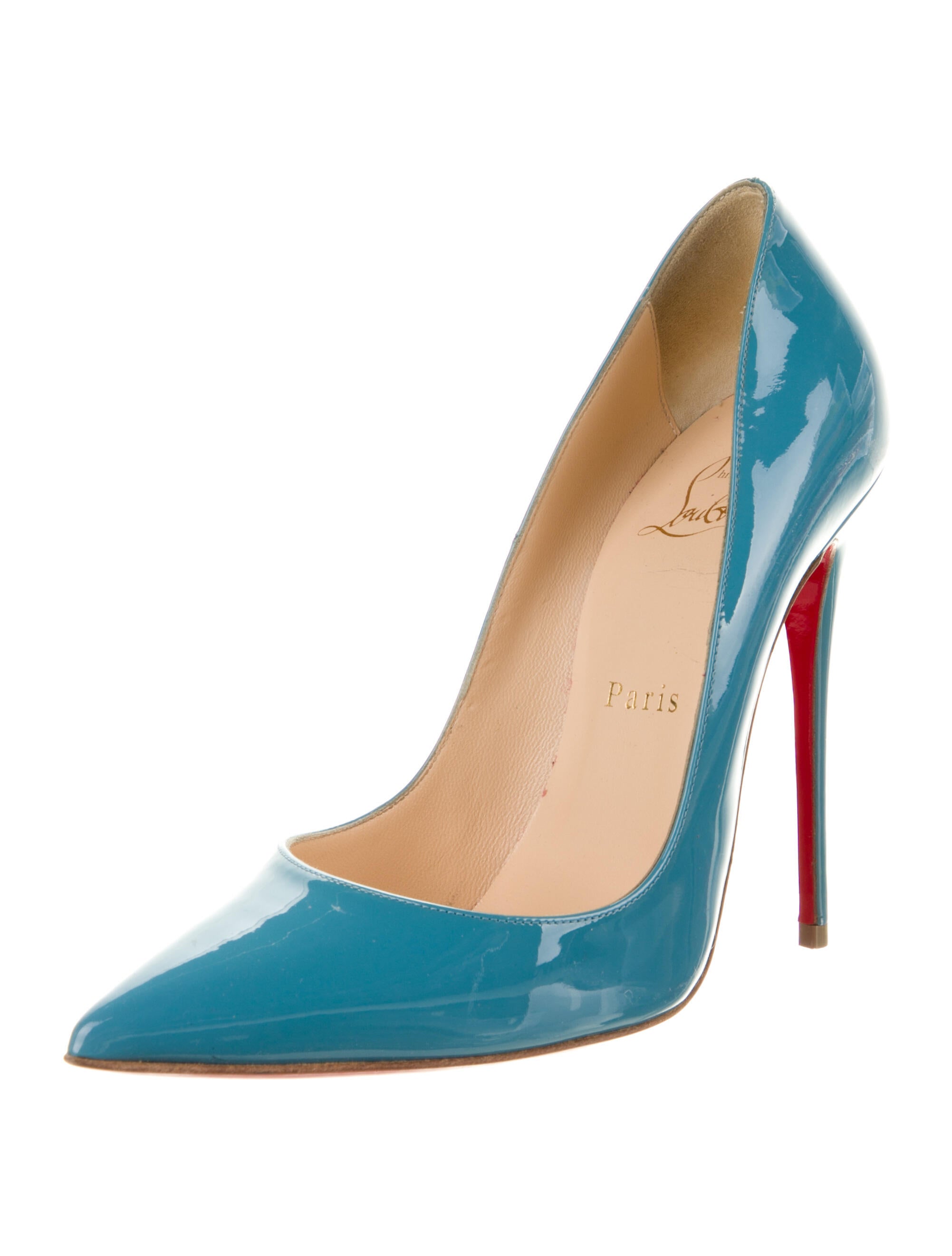 Christian Louboutin Spike Embellished PeepToe Pumps Blue Pumps