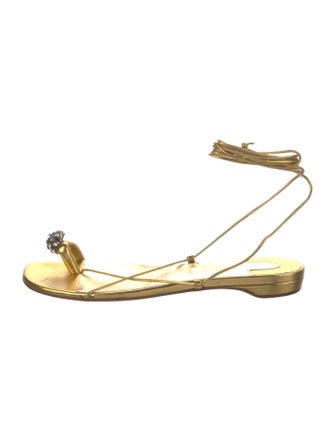 Christian Louboutin Leather Crystal Embellishments Slingback Sandals