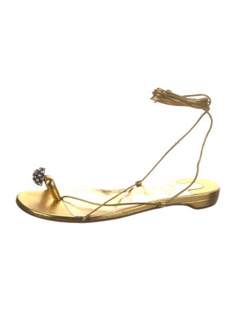 Christian Louboutin Leather Crystal Embellishments Slingback Sandals