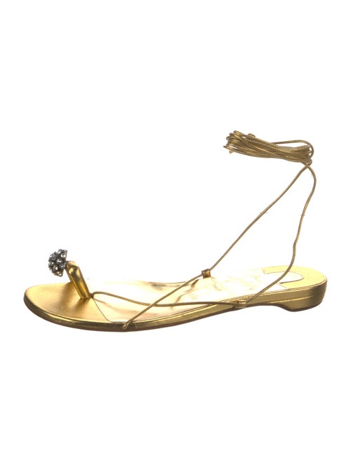 Christian Louboutin Leather Crystal Embellishments Slingback Sandals