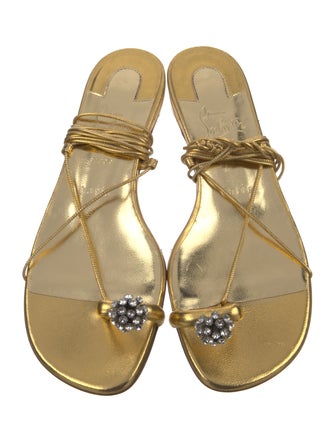 Christian Louboutin Leather Crystal Embellishments Slingback Sandals