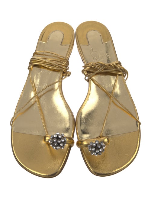 Christian Louboutin Leather Crystal Embellishments Slingback Sandals