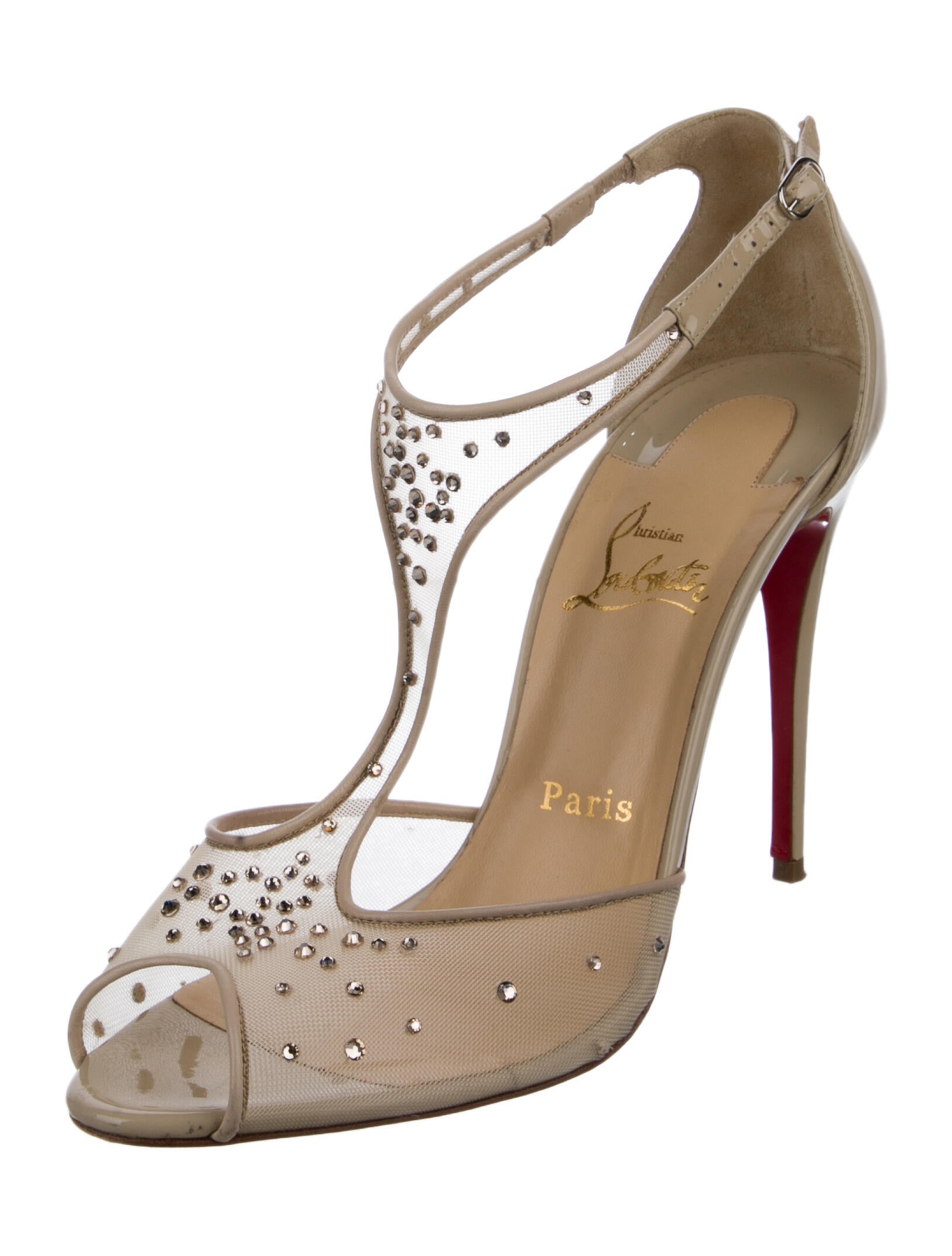 Christian Louboutin Crystal Embellishments T-Strap Pumps