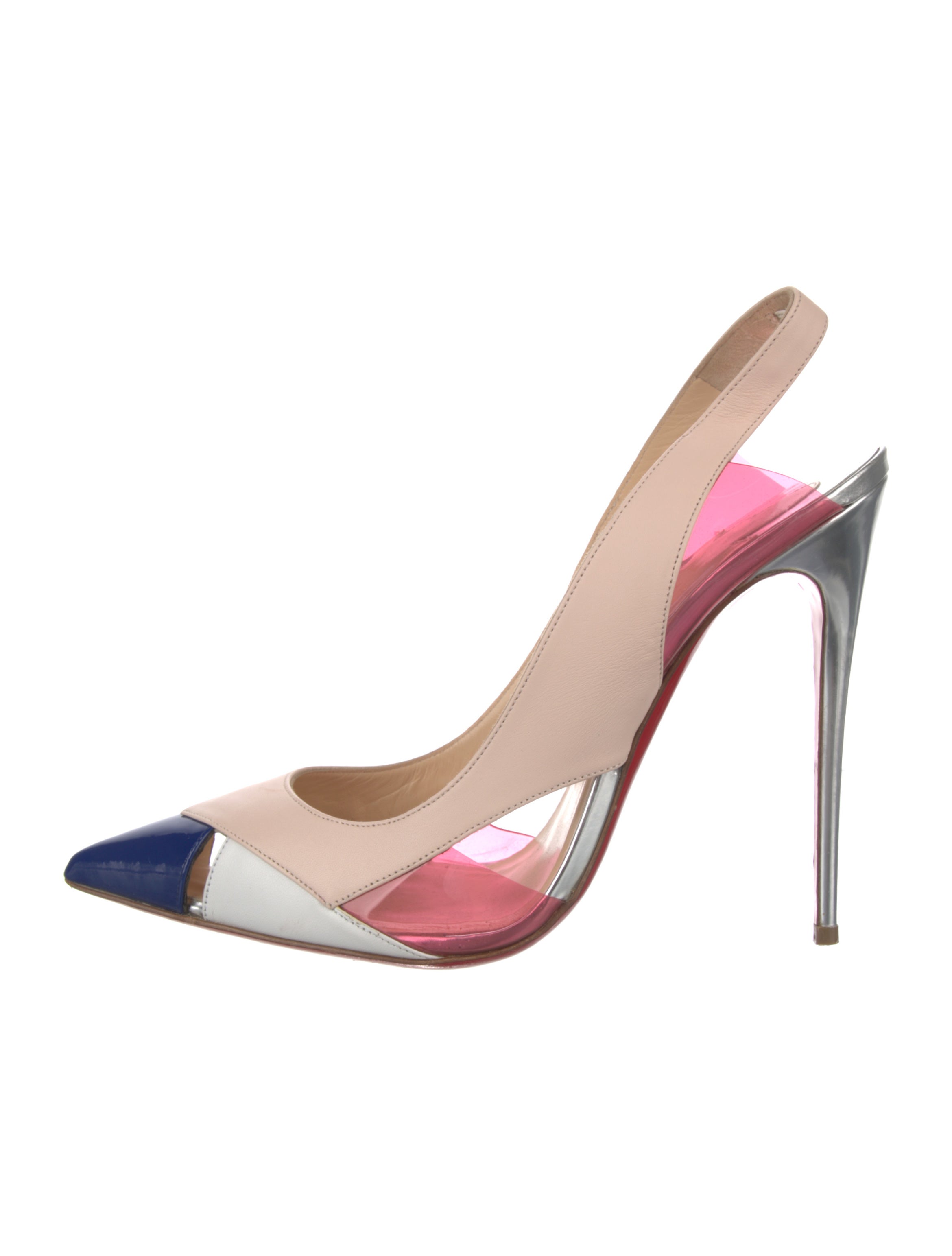 Christian Louboutin Leather Colorblock Pattern Slingback Pumps