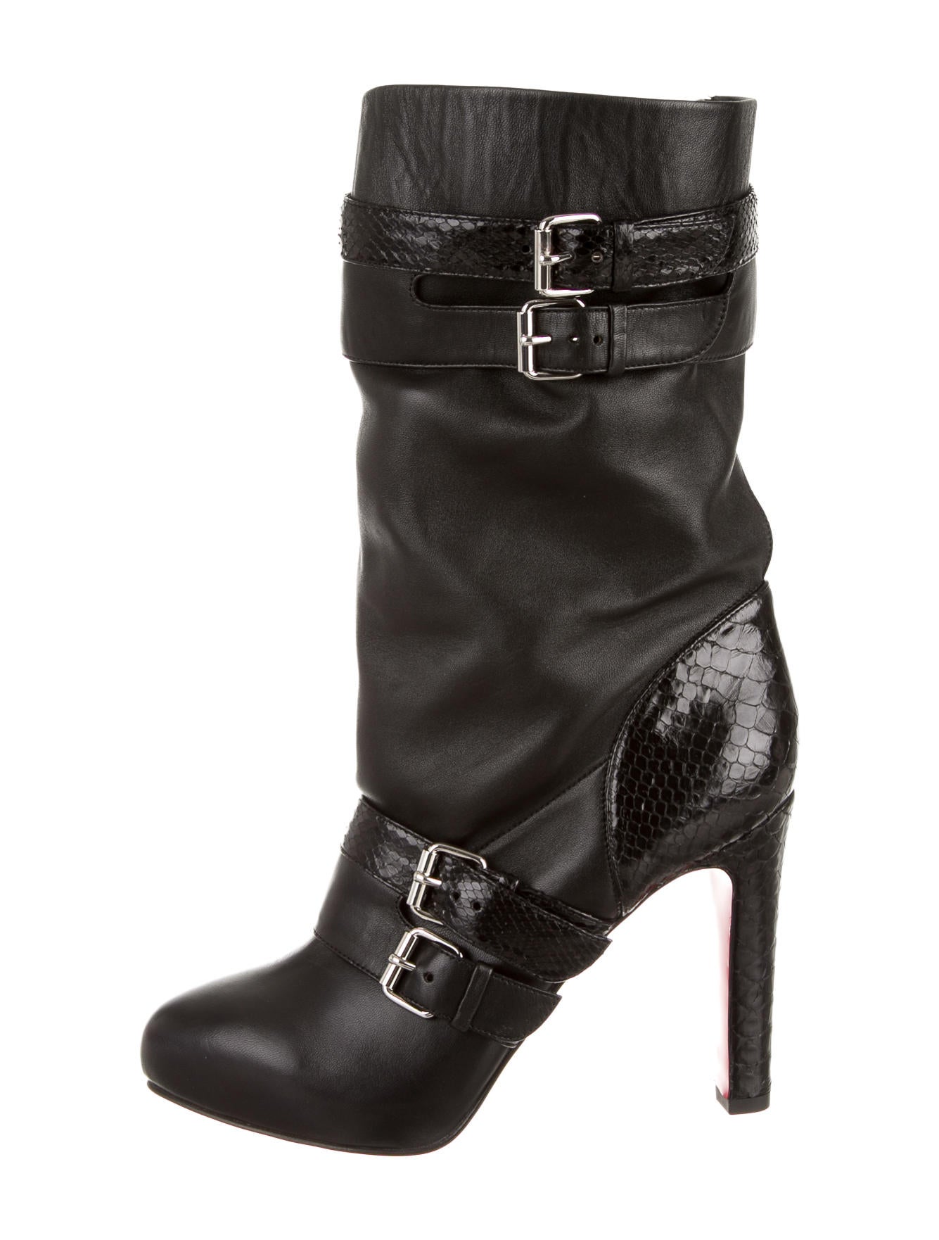 Christian Louboutin Dark Burgundy Python and Leather Loubi Bike Boots Size 39 Christian Louboutin Dark Burgundy Python and Leather Loubi Bike Boots Size 39