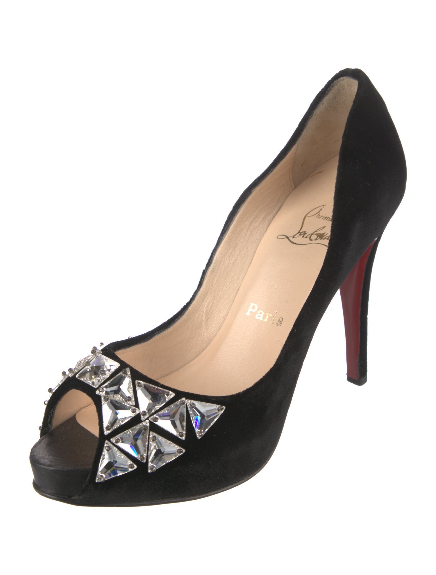 Christian Louboutin Velvet Crystal Embellishments Sandals