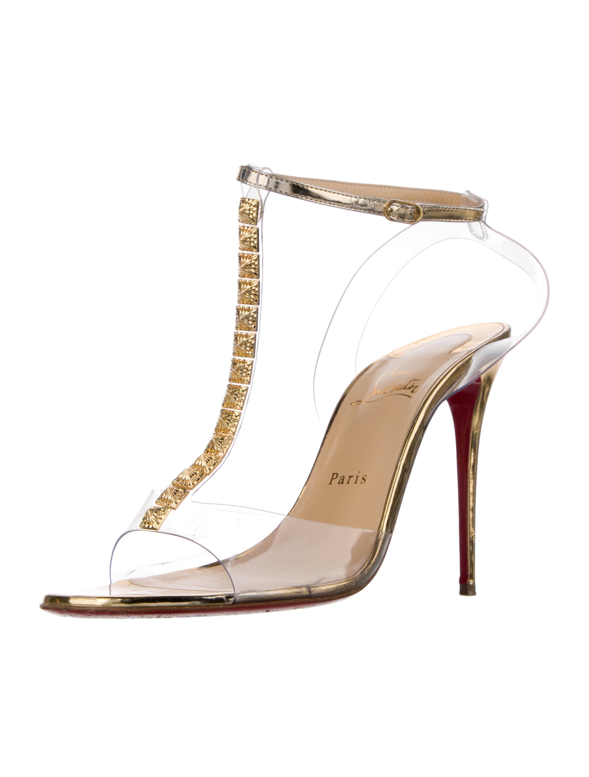 Christian Louboutin PVC Studded Accents T-Strap Sandals