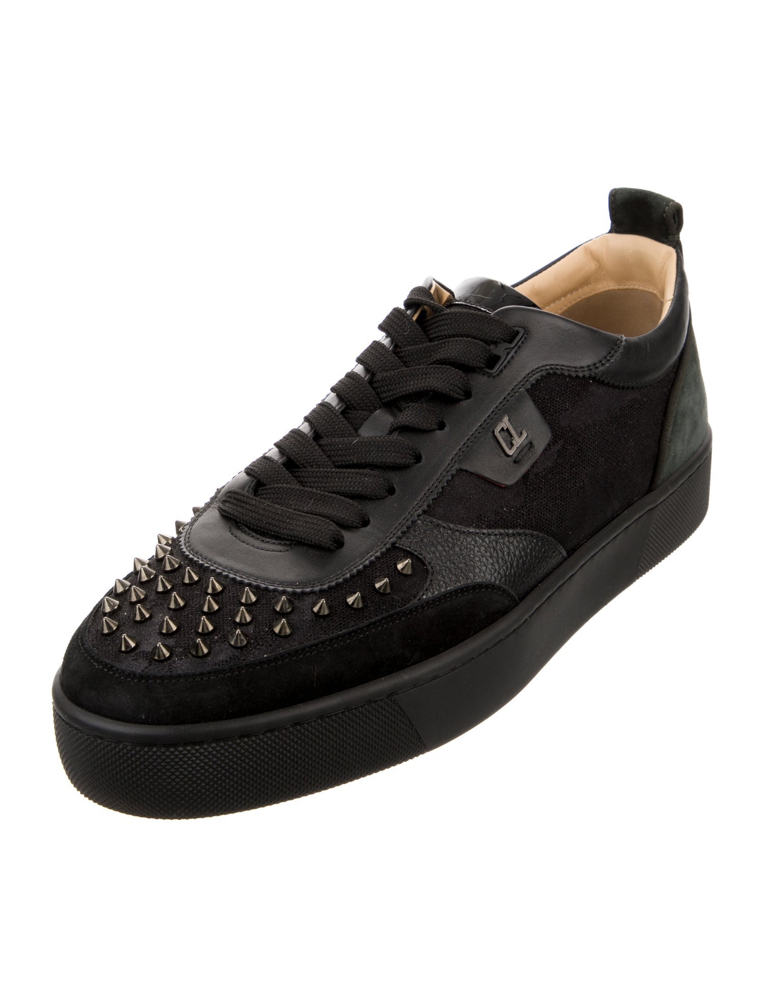 Christian Louboutin Leather Studded Accents Sneakers Black 