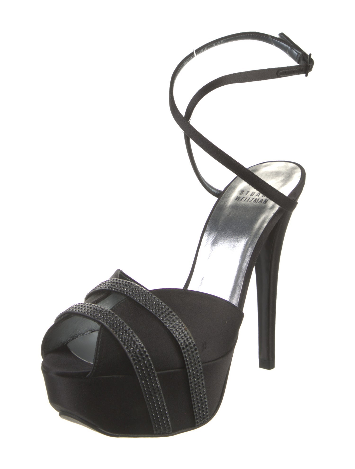 Stuart Weitzman Satin Crystal Embellishments Sandals