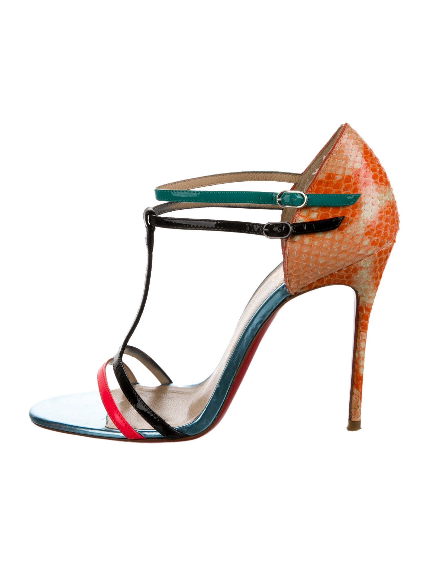 Christian Louboutin Snakeskin Animal Print T-Strap Sandals