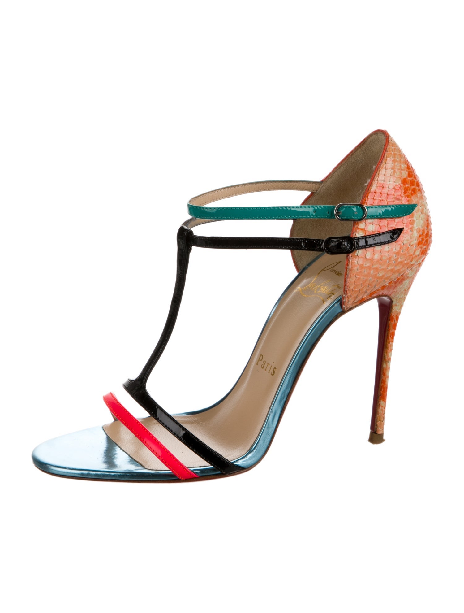 Christian Louboutin Snakeskin Animal Print T-Strap Sandals