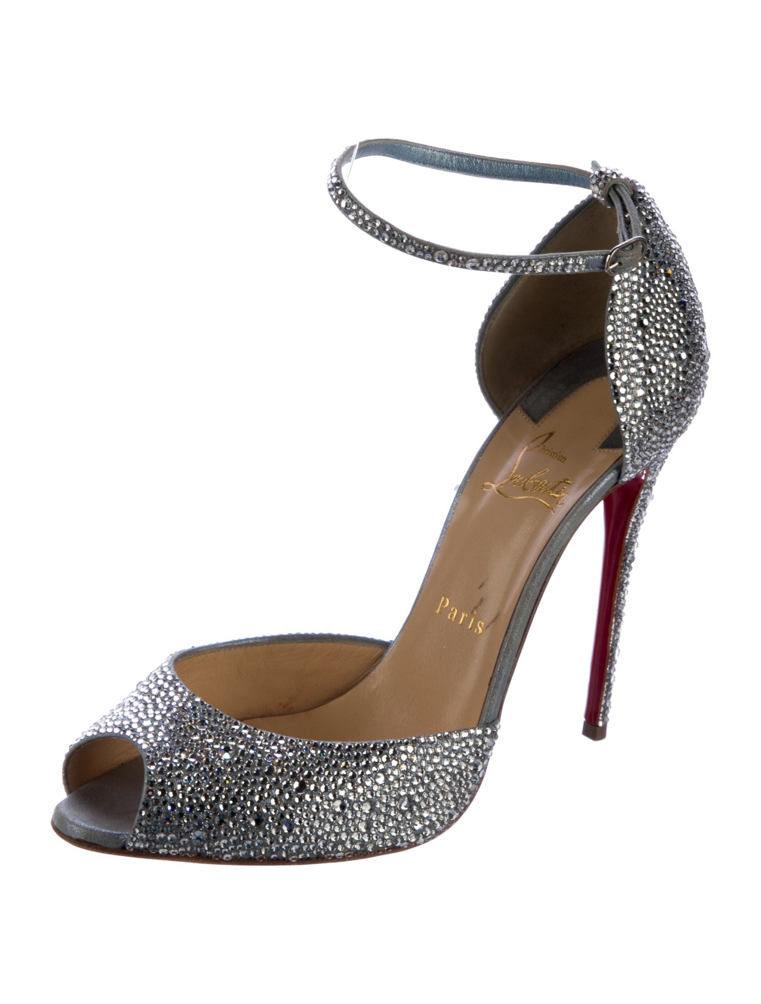 Christian Louboutin Suede Crystal Embellishments D'Orsay Pumps