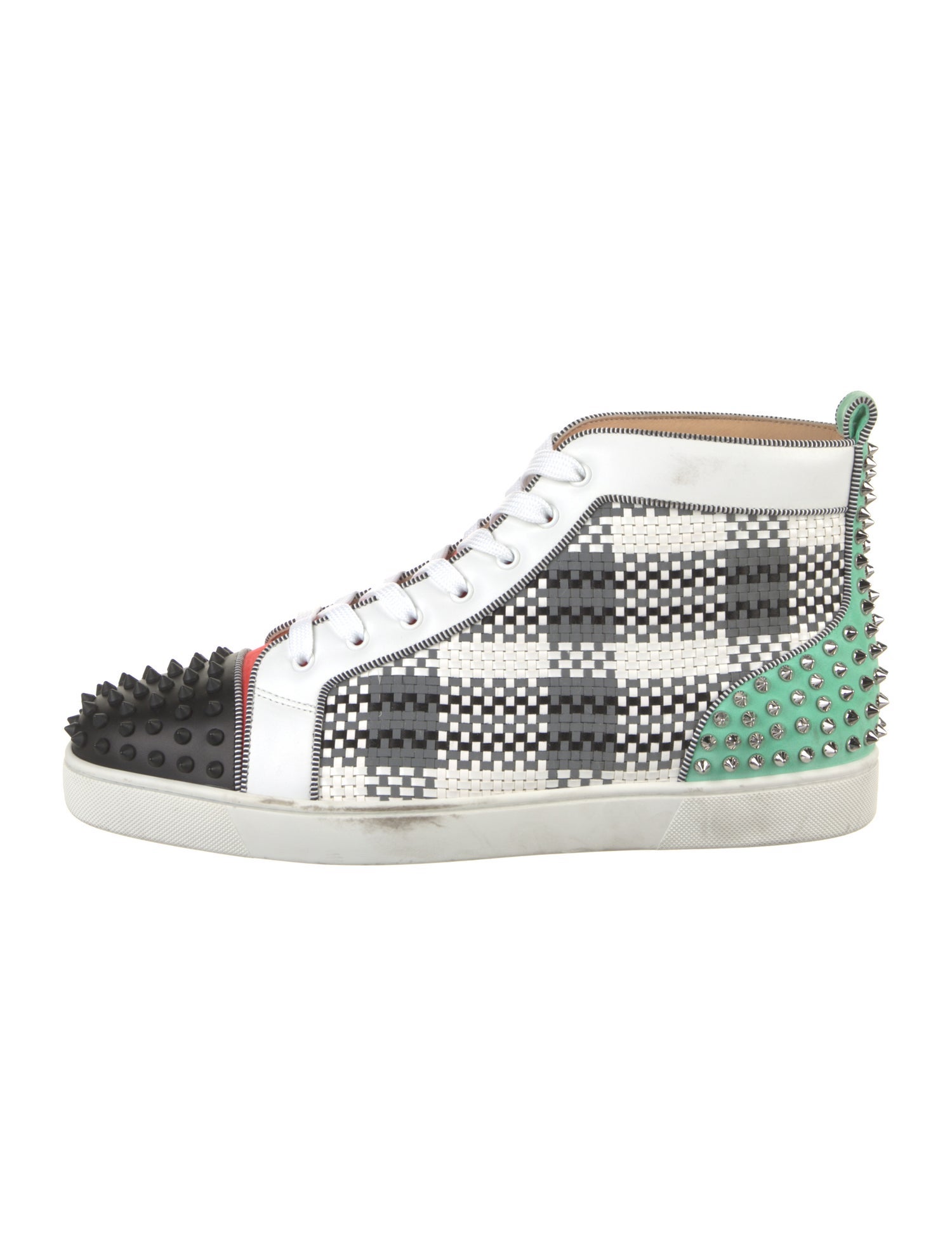 Christian Louboutin Spike Accents Printed Sneakers - Green