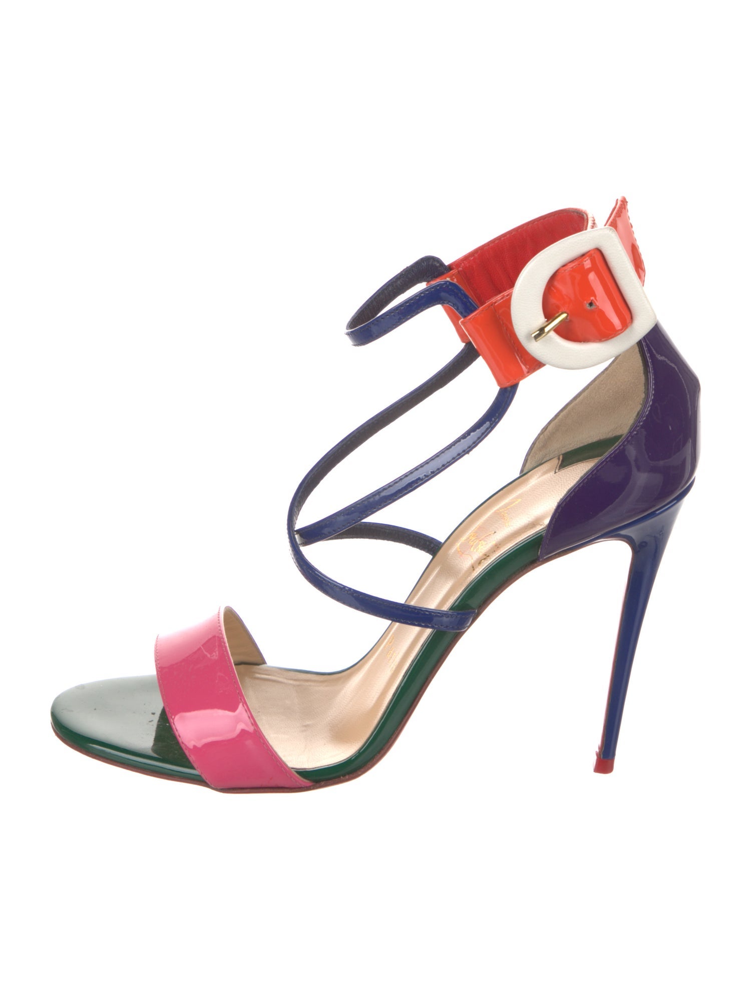 Christian Louboutin Patent Leather Colorblock Pattern Sandals - Blue ...