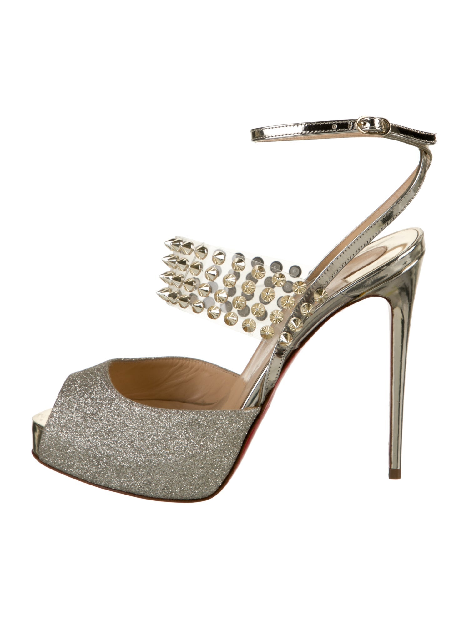 Christian Louboutin Spike Accents Patent Leather Slingback Pumps