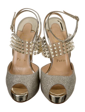 Christian Louboutin Spike Accents Patent Leather Slingback Pumps