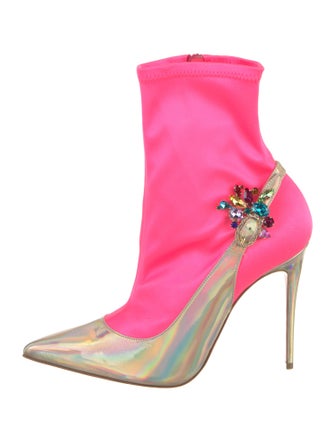 Christian Louboutin Leather Floral Print Sock Boots