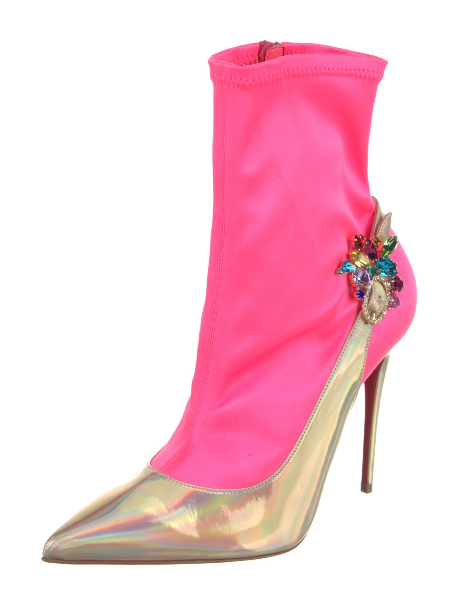 Christian Louboutin Leather Floral Print Sock Boots