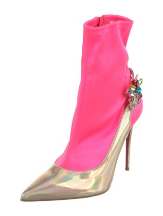 Christian Louboutin Leather Floral Print Sock Boots